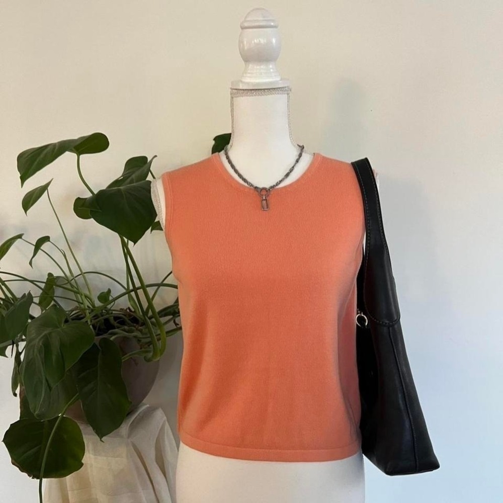 Vintage Lilly Pulitzer Peach Orange Light Knit Sweater Vest Top Sleeveless Sz S